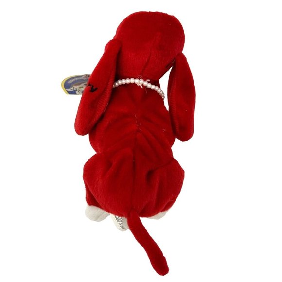 Birthstone Bassets January Red Plush Dog Pearl Necklace Red Stone Stuffed Animal - Picture 7 of 12